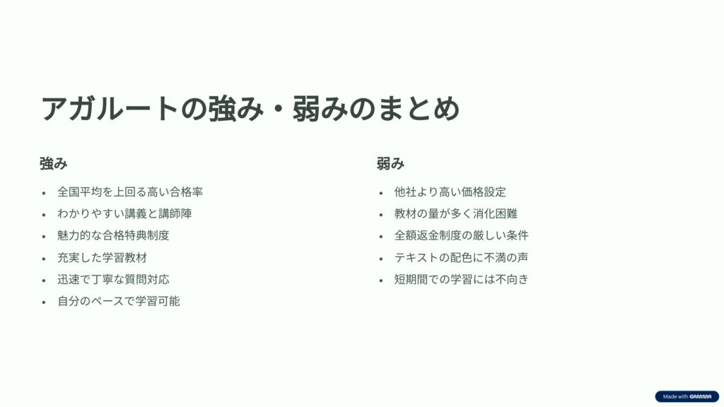 アガルート行政書士講座の強みと弱みまとめ